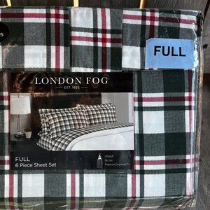 6-pc London Fog FULL Green Holiday Plaid Sheet Set Plaid (2 xtra pillowcases)